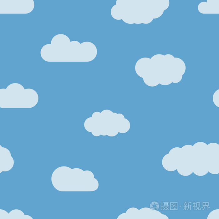 蓝蓝的天空和白色卡通云彩的无缝背景.矢量图