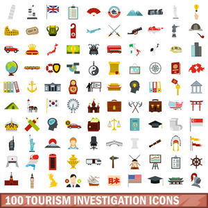 100旅游业调查图标设置, 平的样式