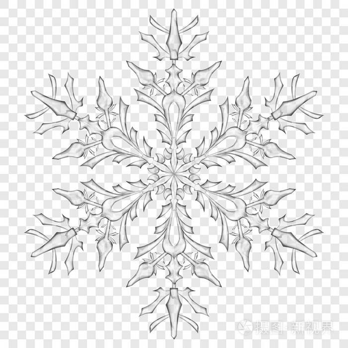 透明背景下的灰色颜色的大半透明圣诞雪花.仅在矢量格式中透明