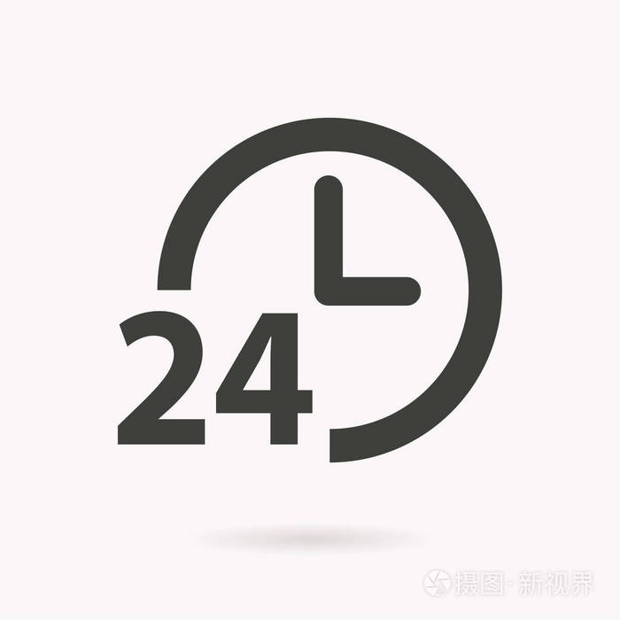 24小时服务向量图标.黑色插图被隔离在白色.