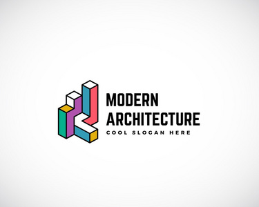 现代建筑抽象矢量标志模板。施工标志。建筑概念的符号。高级排版与隔离