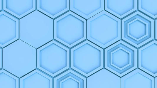 抽象3d 背景由蓝色六边形制成。六边形的墙。蜂窝图案。3d 渲染插图