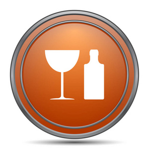 瓶子和玻璃图标。橙色互联网按钮在白色背景