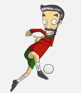 足球球员动作把球踢。卡通矢量和插图
