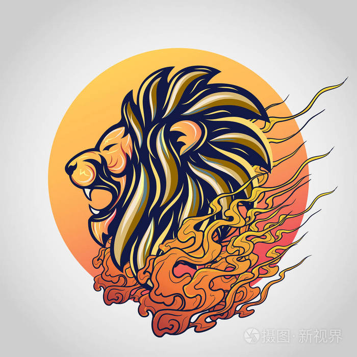 狮头纹身徽标图标设计矢量插图