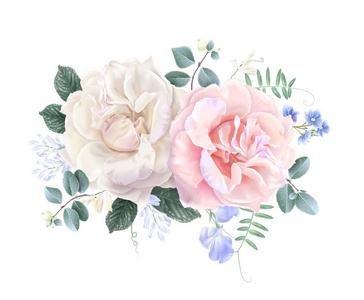 矢量复古花卉横幅与花园玫瑰