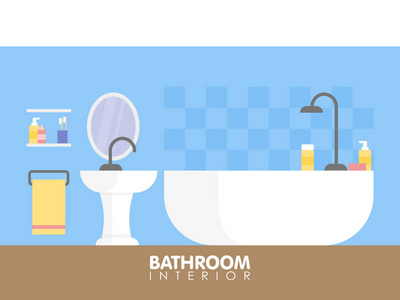 现代浴室室内设计图标。矢量图