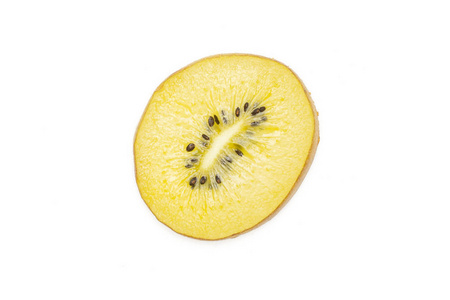 一片鲜金黄色猕猴桃杏品种 flatlay 在白色上分离