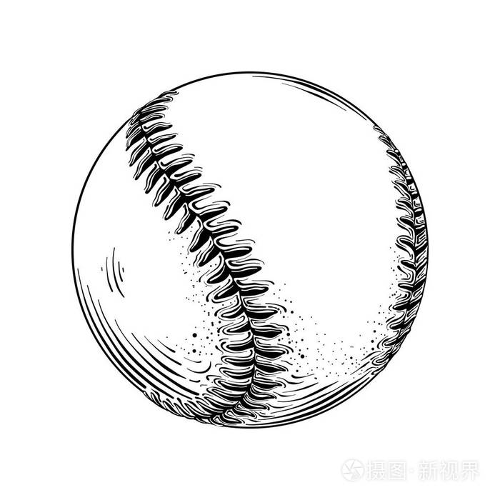 在白色背景黑色孤立的棒球球手绘素描.详细的复古风格