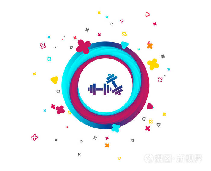 健身运动符号.健身房健身器材.带有图标的彩色按钮.几何元素.向量