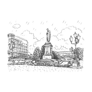 俄罗斯诗人普希金在莫斯科普希金广场的纪念碑