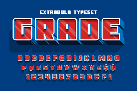 Extrabold 3d 显示字体设计, 字母, 字母和数字