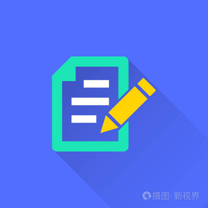 带有长阴影的调查矢量图标.图形和 web 设计的蓝色背景上的插图被隔离