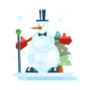 冬季假期雪人开朗的性格在寒冷季节服装和雪圣诞庆祝活动迎接 12 月欢乐冰图标矢量图