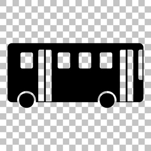 公交车简单的符号。平面样式黑色图标透明背景