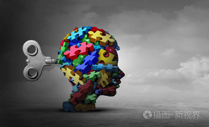自闭症治疗概念作为一组拼图形状作为一个孩子的头作