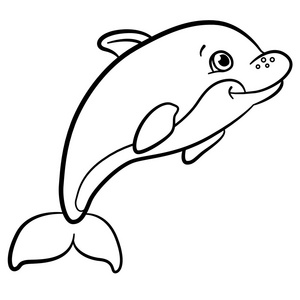 着色页。海洋野生动物。可爱的小宝贝的小海豚