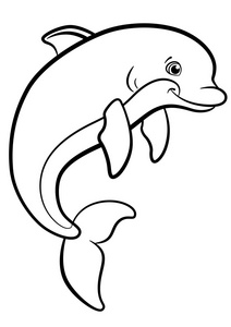 着色页。海洋野生动物。可爱的海豚跳跃