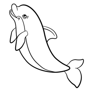 着色页。海洋野生动物。可爱的小海豚跳跃