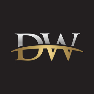 首字母 Dw 金银耐克标志旋风 logo 黑色背景