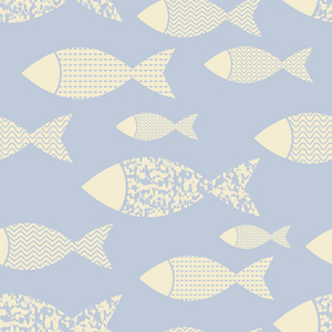 无缝矢量背景装饰鱼在海中。矢量图。平面设计