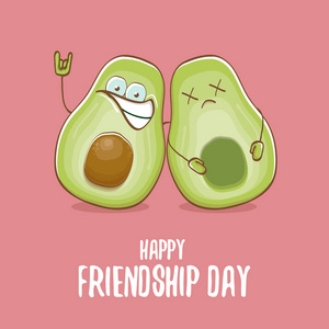 快乐的友谊日卡通漫画贺卡与两个绿色鳄梨的朋友。友谊日概念时髦贺卡或党海报