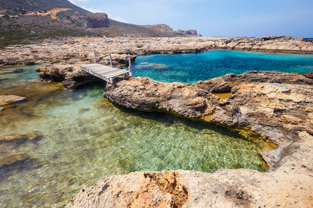 美丽的海滩也泻湖，克里特岛的视图