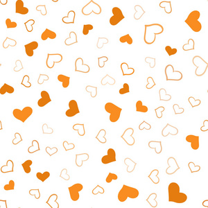 深橙色矢量无缝模板与涂鸦的心。心在模糊的抽象背景上带有色彩的渐变。图案可用于情人节广告小册子