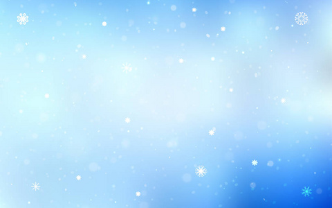 浅蓝色矢量布局与明亮的雪花。闪光的抽象插图与冰的水晶。您的商业广告的新年设计