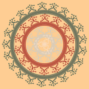 简单多彩的抽象曼荼罗。明亮的圆形装饰品由简单的形状组成
