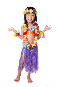 亚洲的中国小女孩在夏威夷服装