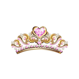 珍珠和粉红色宝石公主的皇冠。矢量插图