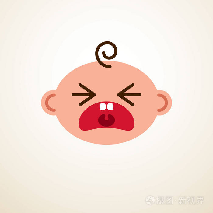 可爱的婴儿卡通矢量平面图标 悲伤的哭泣和不快乐的孩子表情
