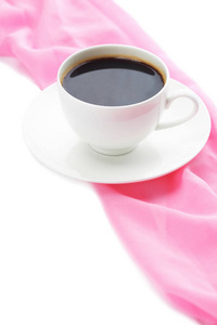 杯咖啡用粉红色餐巾纸图片