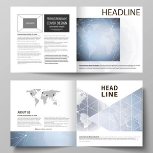 矢量图的两个封面模板的可编辑布局为广场设计双折叠小册子 杂志 传单 小册子。抽象的未来派网络形状。高科技背景