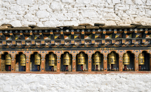 不丹的佛教祈祷 Kyichu Lhakhang 寺，帕罗，不丹的轮子