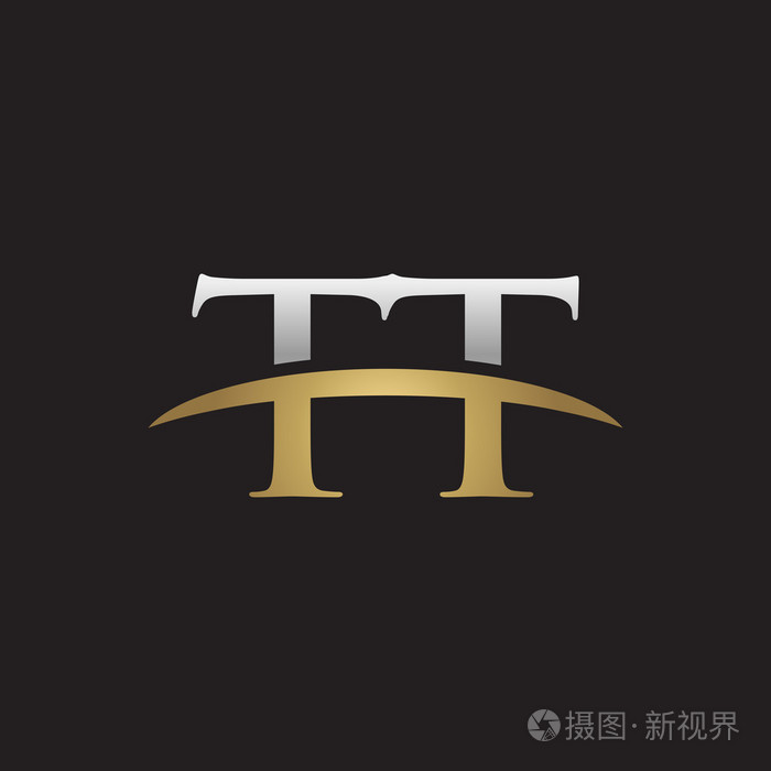 首写字母 tt 银金耐克标志旋风 logo 黑色背景