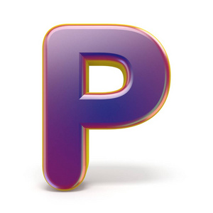 字母 P 紫色字体黄色概述了在白色背景上隔离的3d 渲染插图
