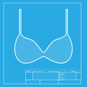 胸罩简单的符号。图标的蓝图模板上的白色部分