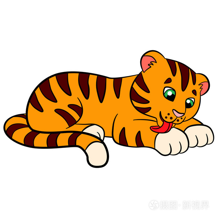 儿童卡通野生动物:老虎. 可爱的小老虎