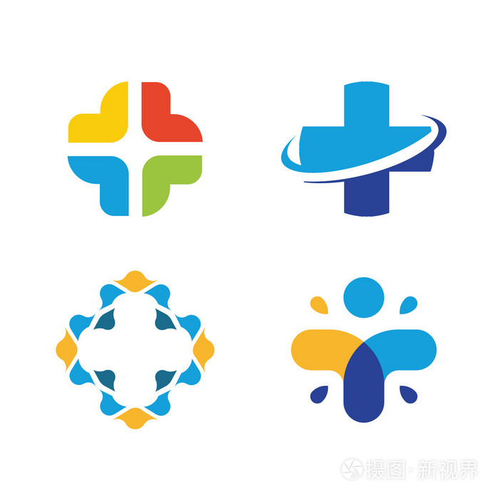医疗保健的孤立的符号.多彩的十字标志集合