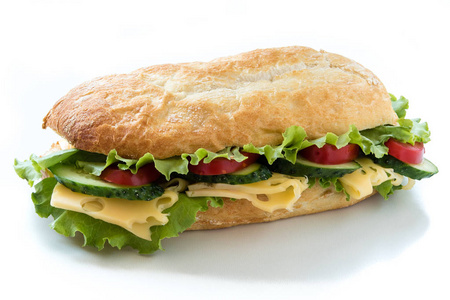 恰巴塔三明治配上白色孤立的奶酪