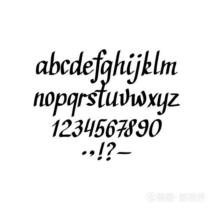 矢量手写斜体字母.小写,数字和标点符号
