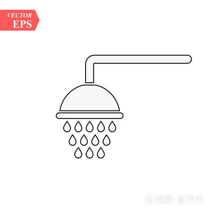 淋浴喷头简单行矢量图标.符号, 徽标插图.像素完美矢量图形 eps10