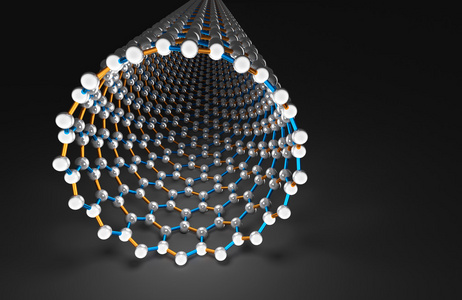 黑色表面 橙色和蓝色债券 白色原子纳米管