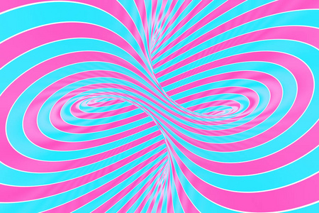 甜点粉红色和蓝色螺旋隧道。条纹扭曲棒糖光学错觉。抽象背景。3d 渲染