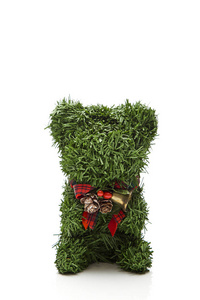 树泰迪熊绿色装饰圣诞节白色背景