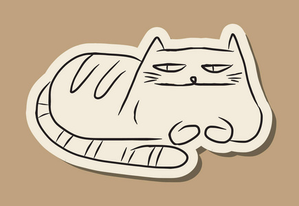 手绘剪纸在老式棕色背景素描的有趣的猫