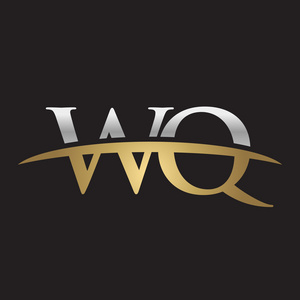 首字母 Wq 金银耐克标志旋风 logo 黑色背景