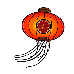彩色素描中国红灯笼。向量例证, epps 10